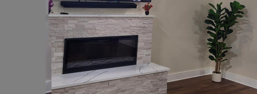 Fireplace and television lounge in the 9 Tree RV clubhouse