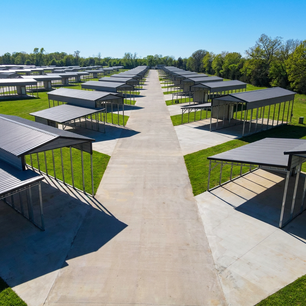 Aerial view of spacious covered RV sites